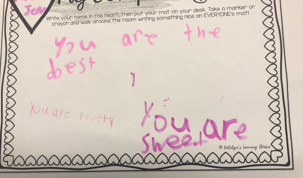 A little SEL this morning with “compli-mats”. ❤️💜 A little kindness goes a long way.