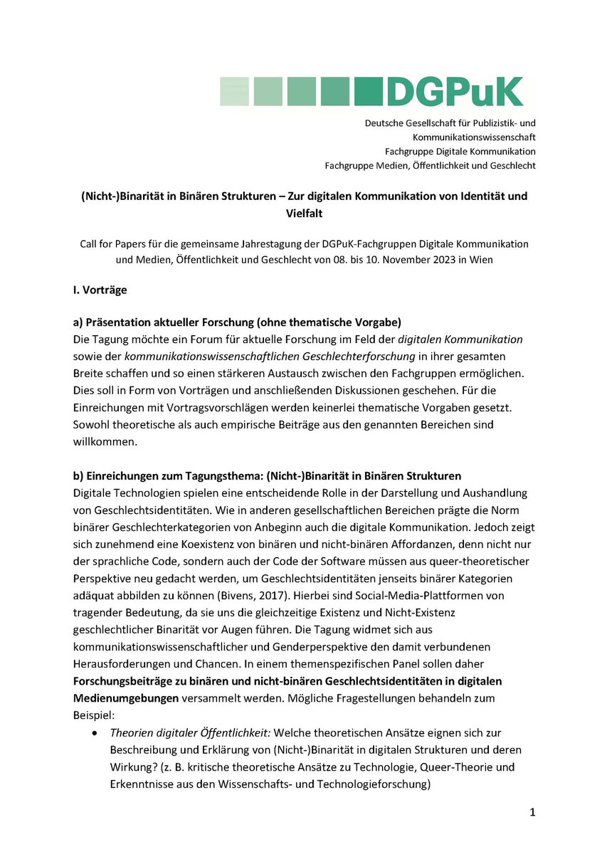 fg_moeg's tweet photo. Der Call zu unserer gemeinsamen Fachgruppentagung mit der @DGPuK_DigiKomm ist draußen! Das Thema: "(Nicht-)Binarität in Binären Strukturen - Zur digitalen Kommunikation von Identität und Vielfalt"
Deadline: 5. Mai
Tagung: 8.-10. Nov in Wien am @IPKW_univie (1/3) https://t.co/6JW1LasFtg