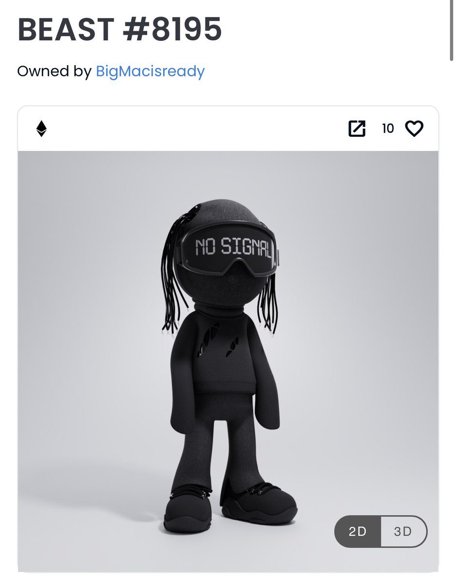 Sergio (@sergiocollects) on Twitter photo 🚨BREAKING: Someone just bought a <a href="/akidcalledbeast/">a KID called BEAST</a> NFT for 50 ETH | $78,000 🤯
A monumental sale for the a KID called BEAST collection just took place.
A “1 of 1” BEAST with a trait simply titled “NO SIGNAL” just sold for 50 ETH.
This sale took place an hour ago and was 🚨BREAKING: Someone just bought a <a href="/akidcalledbeast/">a KID called BEAST</a> NFT for 50 ETH | $78,000 🤯
A monumental sale for the a KID called BEAST collection just took place.
A “1 of 1” BEAST with a trait simply titled “NO SIGNAL” just sold for 50 ETH.
This sale took place an hour ago and was