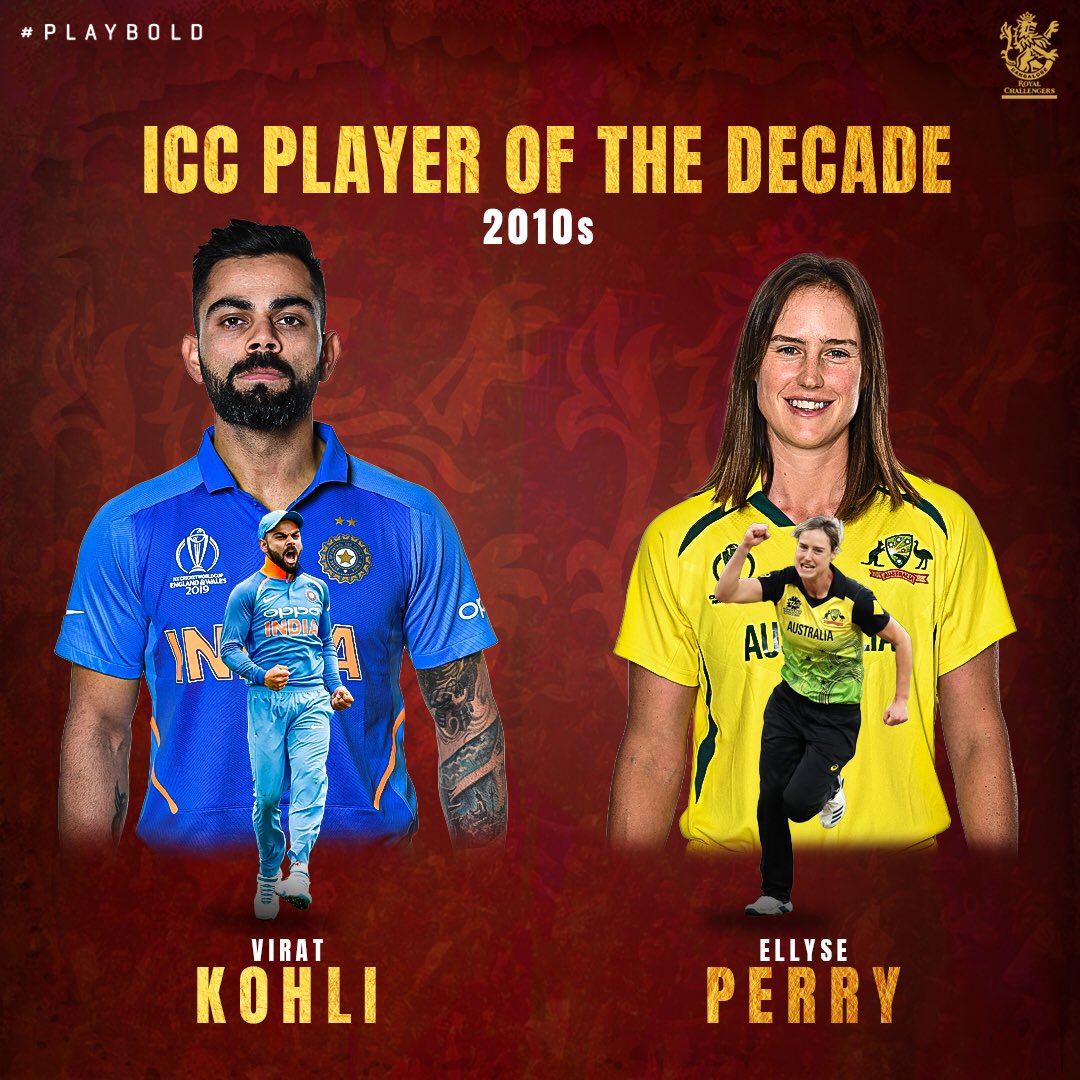 RCBTweets's tweet photo. ICC Men's Player of the Decade 🤝 ICC Women's Player of the Decade 

Royal Challengers indeed! 🔥

#PlayBold #WeAreChallengers https://t.co/WgP0RkyZ6y