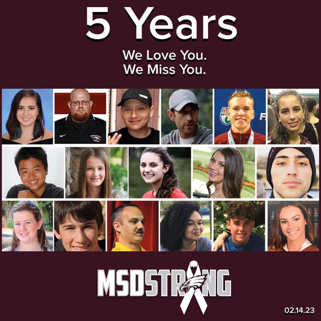 1/ Five years ago today on Valentine’s Day, 17 innocent students and teachers lost their lives because someone who was a danger to himself and others got access to an AR-15 semiautomatic weapon. #msdstrong