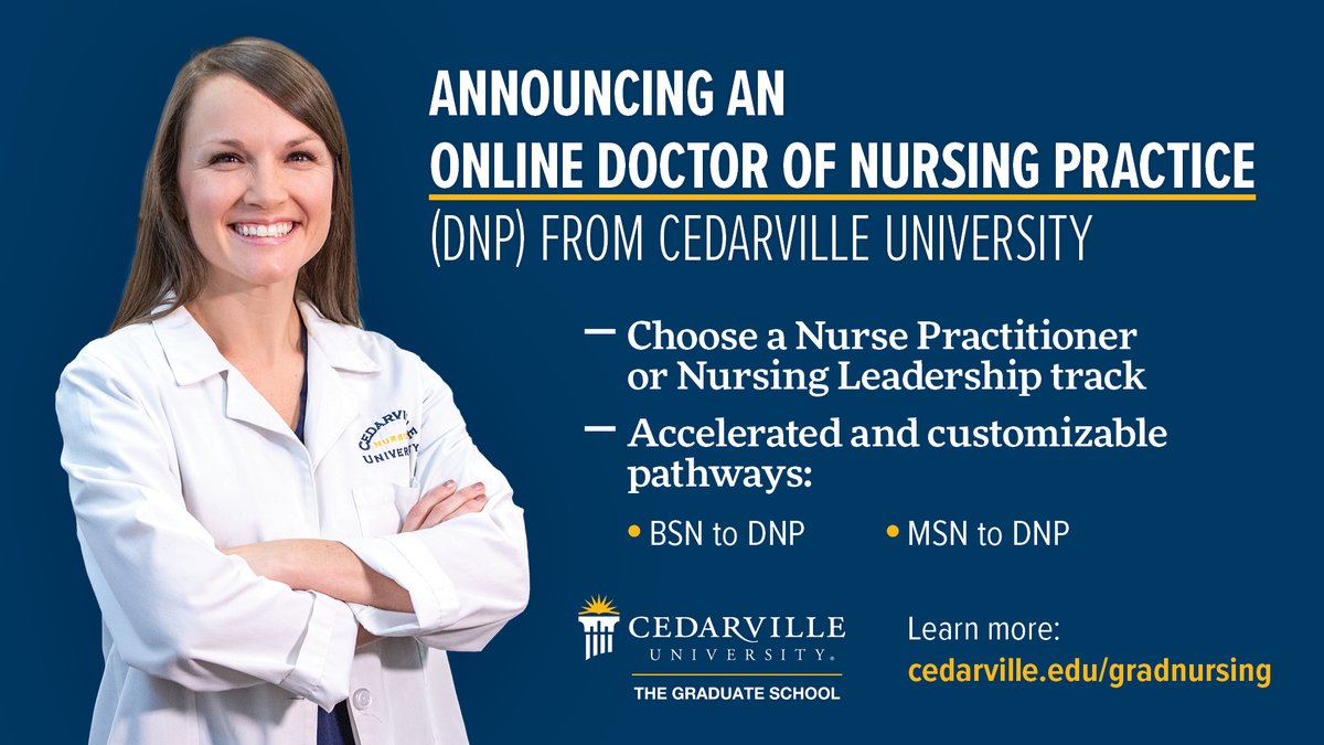 🆕 New degree alert! 🆕 

<a href="/TheGradSchoolCU/">The Graduate School at Cedarville University</a> is adding a Doctor of Nursing Practice (D.N.P.) program. We are excited to continue preparing outstanding nurses who will use their vocation as a ministry for Jesus Christ. 👩‍⚕️🏥💊 

Learn more: Cedarville.edu/GradNursing