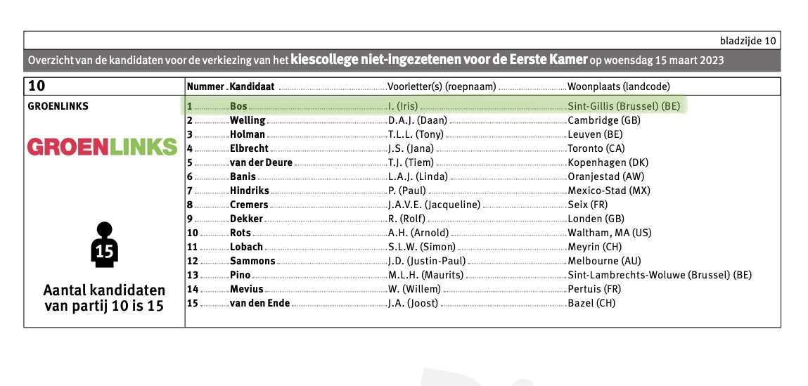 Nederlanders in het buitenland mogen voor het eerst meestemmen voor de Eerste Kamer, via het Kiescollege niet-ingezetenen.

De stembiljetten zijn nu binnen 🎉

Je kunt ook op mij stemmen! Ik ben de lijsttrekker voor dit mooie team van <a href="/groenlinks/">GroenLinks</a>! 💚❤️