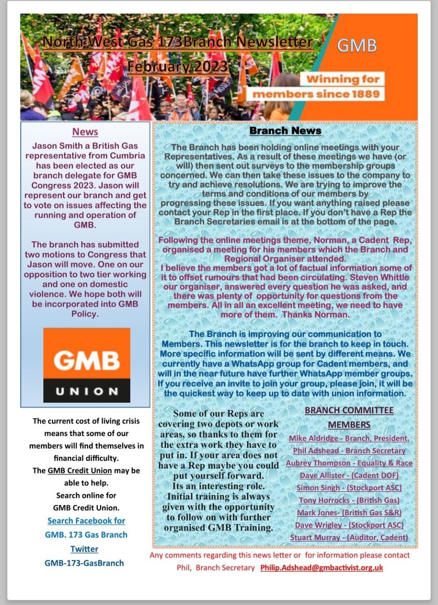 North West Gas 173 Branch February Newsletter @PaulMaccaGMB @st3_whit @gmbnwi @Georgie_Patto