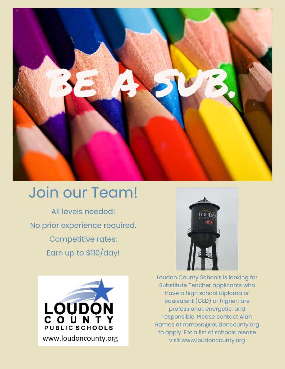 Are you looking for part-time employment? <a href="/loudoncountysch/">LoudonCounty Schools</a> is now hiring substitute teachers! #Job #LoudonCounty #tuesdaymotivation