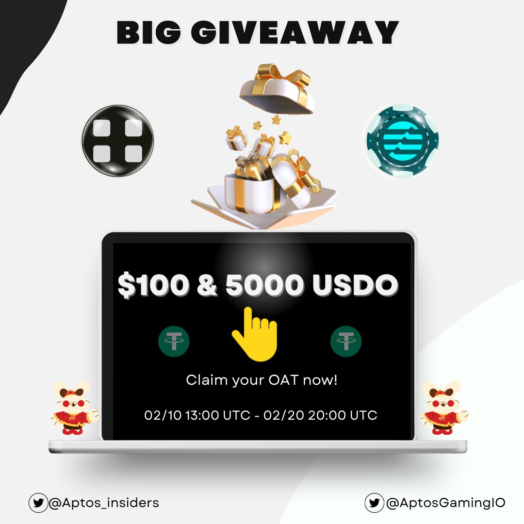 BIG GIVEAWAY #ValentinesDay😍

To celebrate this sweet day in the world, we're giving unique OAT📢

🎁Special prize: $100 &amp; 5000 USDo game credits for lucky holders OAT💪

How to win👇
1/ Claim OAT
galxe.com/aptosinsiders/…
2/ Tag 3 fens &amp; drop your OAT here

#Aptos #OAT #Giveaway