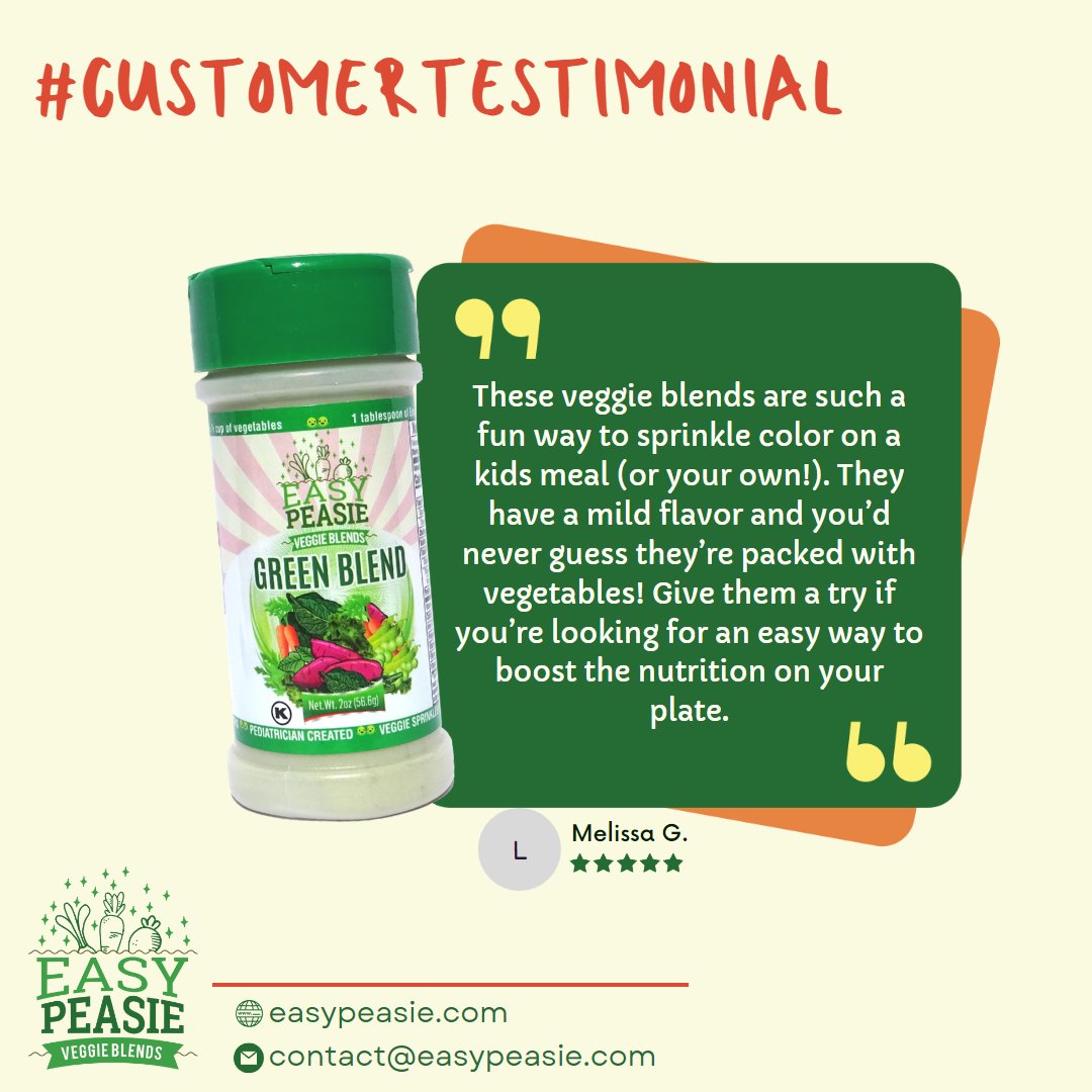easypeasieco's tweet photo. Thank you for the positive review, Melissa! We're thrilled to hear that you found EasyPeasie easy to use and helpful in boosting nutrition. Your support is so much appreciated! 

#easypeasie #veggiepowder #healthykids #momapproved #pickeater #pickyeaterapproved #customerfeedback https://t.co/BouBIffAmB