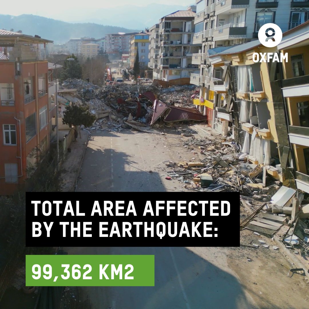OxfamBE's tweet photo. De totale omvang van de aardbeving in #Turkije en #Syrië komt overeen met 3x België..
We werken er samen met tientallen partners de klok rond om bijna 2 miljoen mensen te bereiken met onderdak, WASH-behoeften, distributie van non-food, hygiënekits, contant geld, kleding &amp; dekens. https://t.co/nDdVlPVk5i