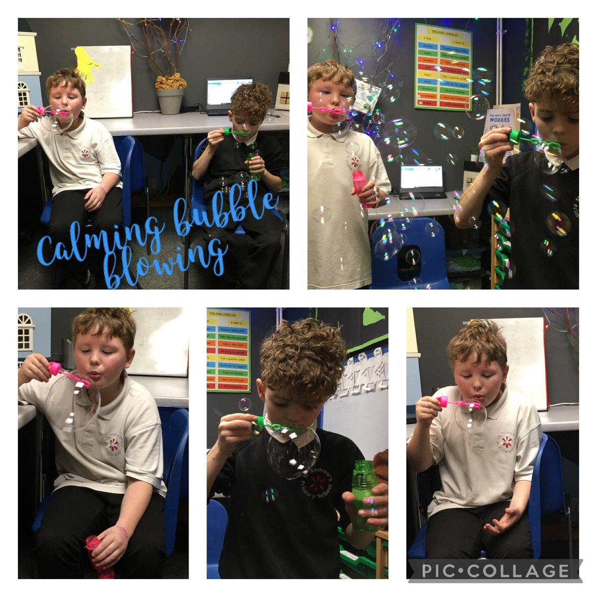 MissDohertyELSA's tweet photo. We’ve been looking at the benefits of blowing bubbles in ELSA, particularly big ones, to help as a calming activity. #SAPSHW https://t.co/PjJnAse1ni