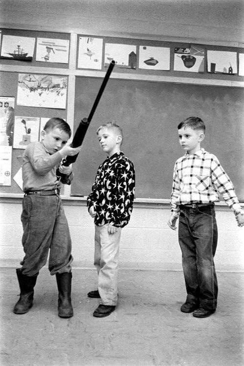 Just some old pictures of kids with guns in the classroom. Wondering why they didn't shoot up the place... 🤔 Maybe they were taught and knew gun safety and there wasn't a massive wave of mental illness taking hold of the population back then but what do I know?