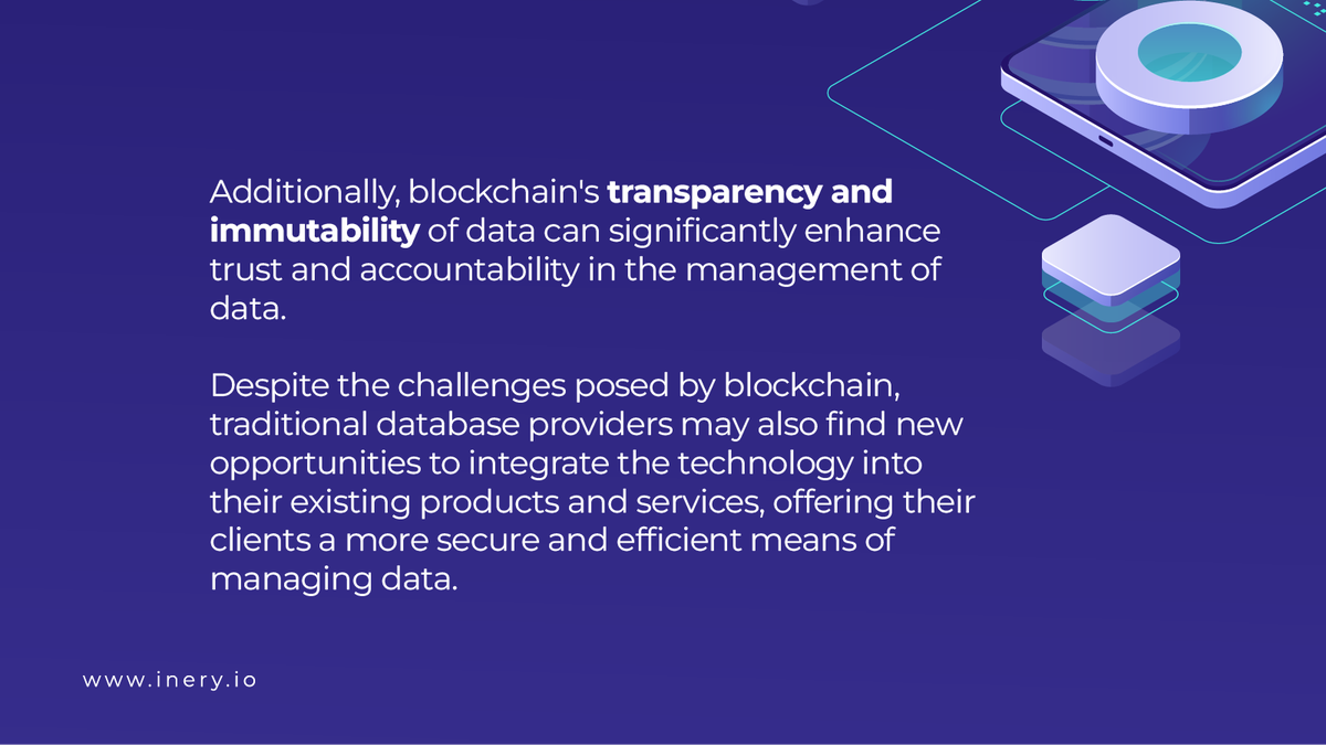 IneryDLT's tweet image. We believe that #IneryDBMS is one of the most promising applications of blockchain technology!

Our mission is a decentralized, high-performance, and secure database management solution for both #web2 and #web3. 

🔗 Follow us on Quora for more info: bit.ly/3jmB8oV