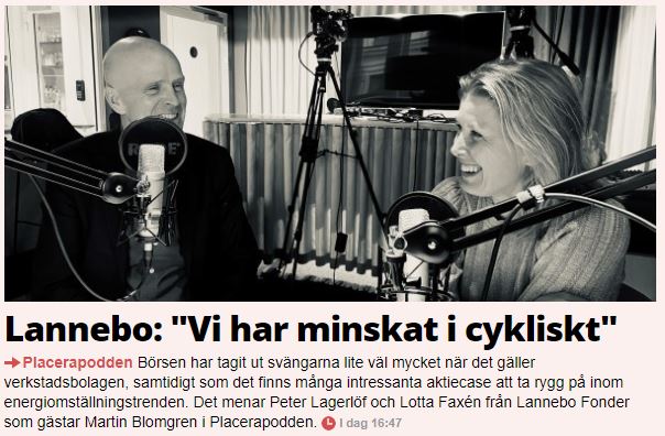 Börsens rivstart, cykliska aktier och energieffektiva placeringar avhandlas när <a href="/realLotta_Peter/">Lotta&Peter</a> från Lannebo gästar Placerapoddens <a href="/Blomgrenen/">Martin Blomgren</a> 
placera.se/placera/redakt…