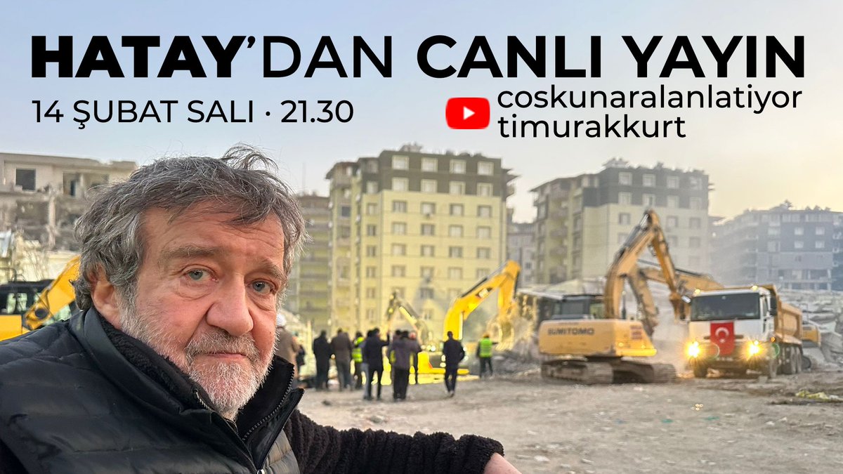 Bugün Hatay'dan canlı yayındayız. Büyük deprem felaketin ardından gittiğim Hatay'da tanık olduklarımı Haberci gözüyle aktarmaya çalışacağım. 21:30'da sevgili <a href="/timurakkurt/">Timur Akkurt - teknosafari.net</a>'la Youtube'da Coşkun Aral Anlatıyor ve Timur Akkurt kanallarında ortak yayındayız: youtube.com/live/A14T4lRm1…
