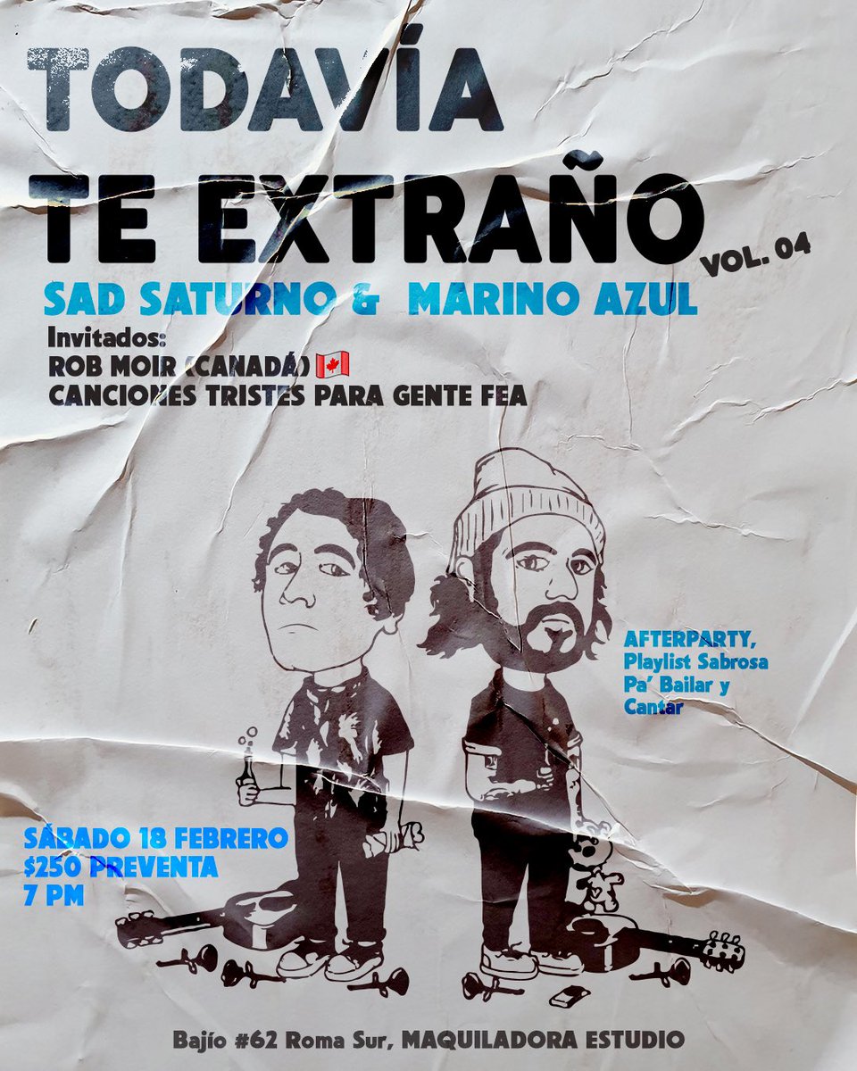 #CDMX nos vemos este sábado en la noche más cute a cargo de @sad_saturno y @marinoazul Estaremos acompañándolos @robmoirmusic y @cancionestristesparagentefea ✌️😺♥️ @maquiladorastudio 7pm / $250 📷: @the_____newman ❤️