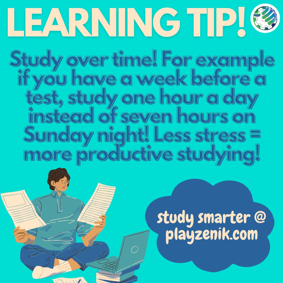 TechZenik's tweet image. Cut the stress, be prepared! And if you need an extra hand, check out playzenik.com for content that covers the Ontario curriculum with quizzes, lessons and worksheets! 

#learningtip #learningisfun #education #studytwtbr #studyplus #LearningAndDevelopment