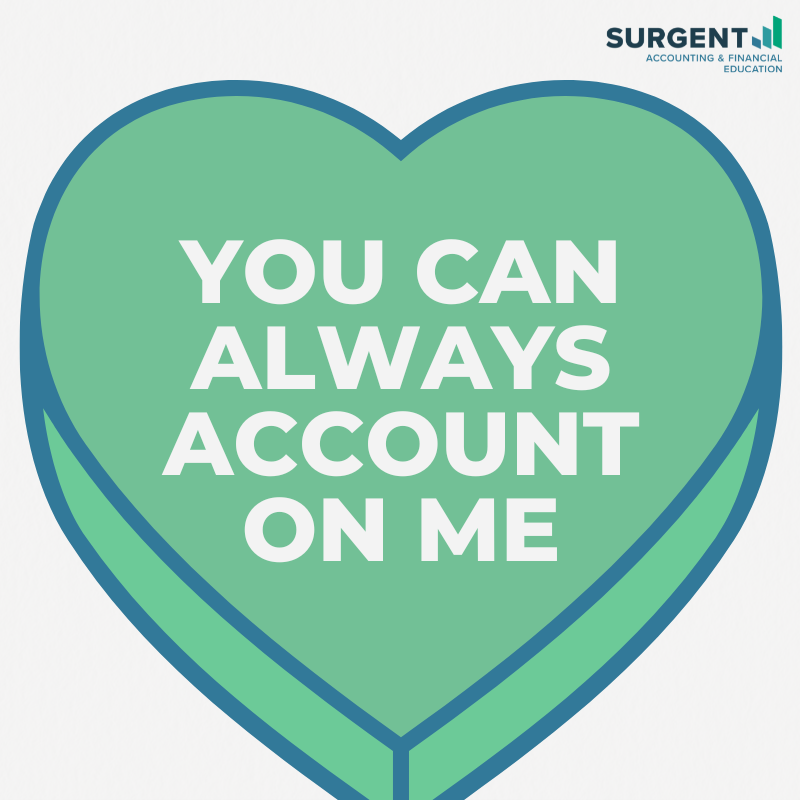 SurgentAFE's tweet photo. Looking to impress that special someone this Valentineโs Day?๐
Share your #accounting love with our digital #Surgent conversation hearts!๐๐โค๏ธ๐
#VDay #VDaycard #valentine #accountinghumor #HappyValentinesDay #ValentinesDay #GAAP #punny https://t.co/VNYzlW4dBo