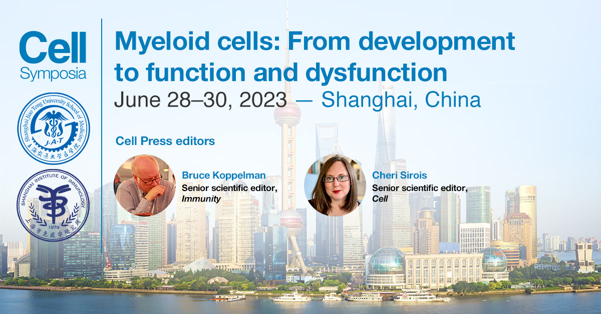 CellSymposia's tweet image. Meet #CellPress editors Bruce Koppleman @ImmunityCP &amp;amp; @Es_cheri_chia @CellCellPress in Shanghai, China for Myeloid cells: From development to function and dysfunction, June 28–30, 2023 #CSMyeloidCells23 hubs.li/Q01BPSYz0