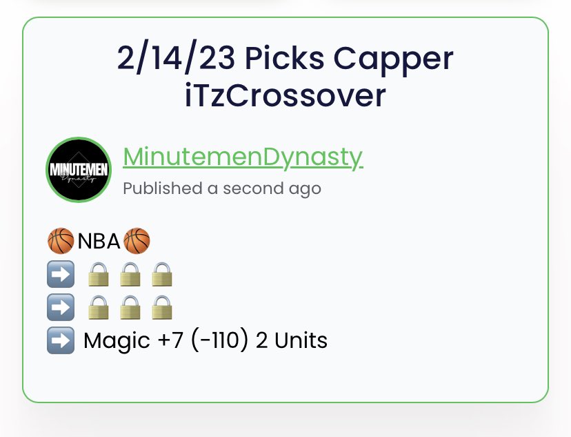 Capper : <a href="/iTzCrossOver/">iTzCrossOver</a>

🏀NBA🏀
➡️ Magic +7 (-110) 2 Units

Subscribe to the link in the bio to unlock all of our picks!

#NBA
#NBATwitter
#GamblingTwitter

This FREE pick is brought to you by <a href="/BetUS_Official/">BetUS Sportsbook & Casino</a> 

Sign up below and get some FREE betting $⬇️

bit.ly/Minutemen125si…