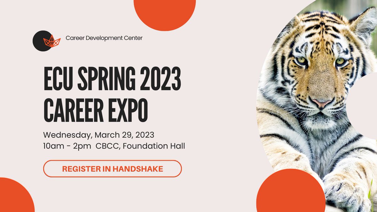 EMPLOYER REGISTRATION is now open in Handshake! app.joinhandshake.com/career_fairs/3… 
Engage our students and Connect with campus! Call the Career Development Center with questions or assistance at 580-559-5890
<a href="/ECUTigerUpdates/">East Central University</a> @hireatiger