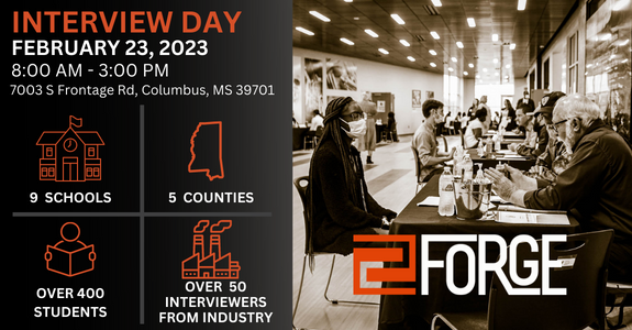 FORGE is partnering with EMCC Communiversity to host the 2023 Interview Day on February 23, 2023, from 8-3 PM at the EMCC Communiversity to help CTE and high school students with the necessary skills for entering the workforce.

#makingtradescoolagain #thefutureisinyourhands