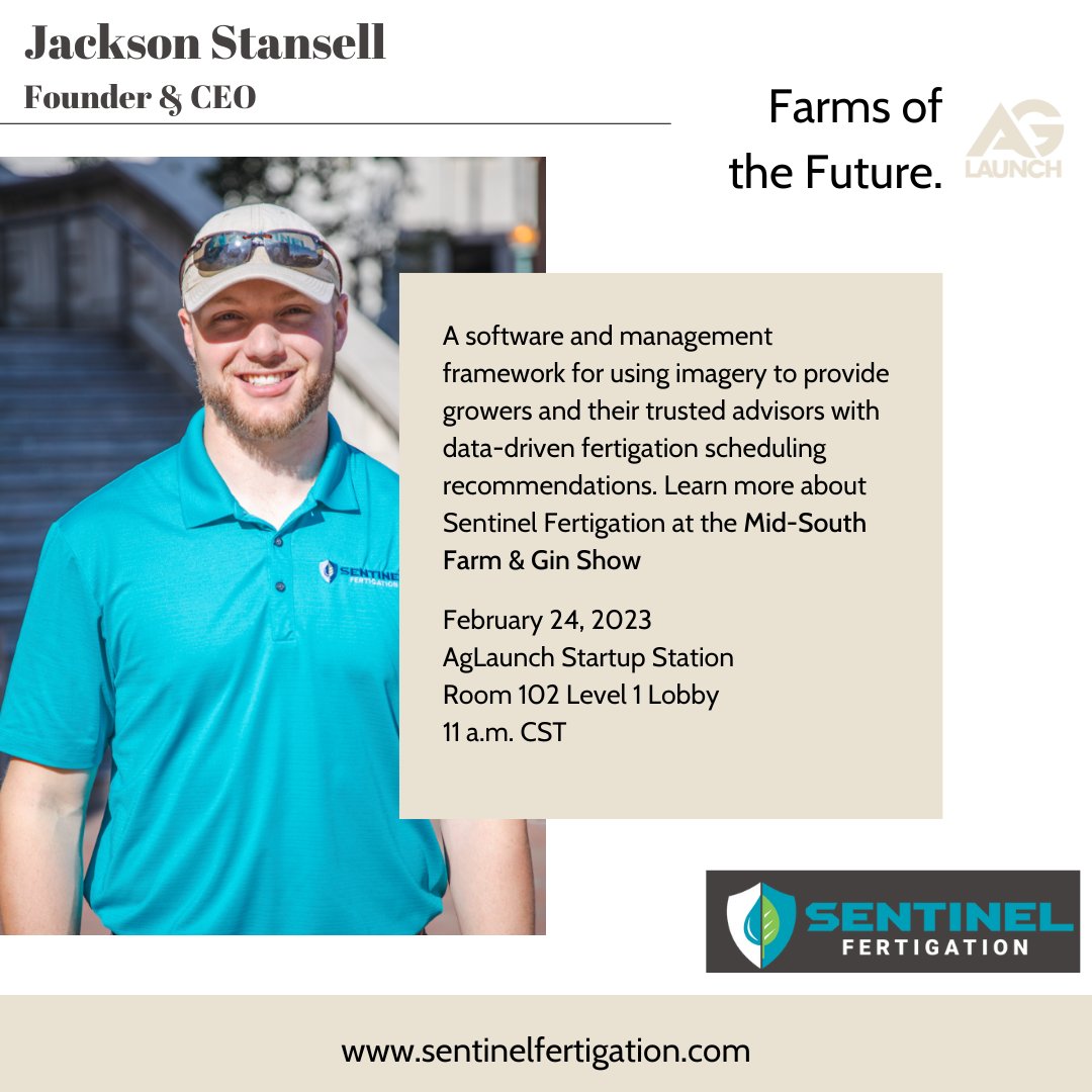 AgLaunch's tweet image. @farm_gin_show AgLaunch Startup Station to feature Sentinel Fertigation, a ready-to-scale startup that is perfecting precision agriculture @SentinelFert
#MSFGS2023 #farmandginshow #agtech