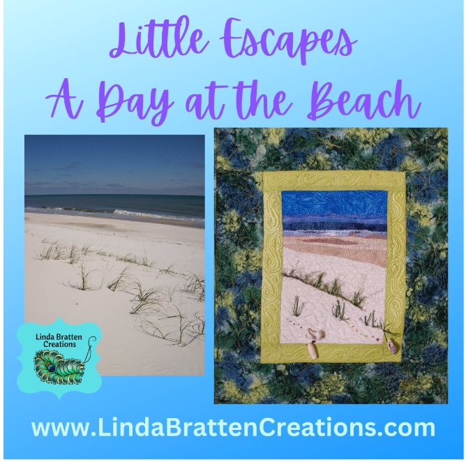 This Saturday, February 18th, I will be with the Miami County Quilters in Kansas. I will be teaching my Little Escapes, A Day at the Beach workshop. Learn how you can use your photos to create your own landscape quilts! #LandscapeQuilt #lindabcreative #lindabrattencreations