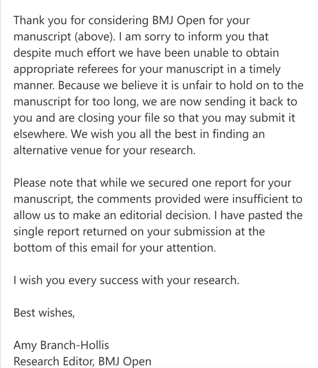 This is a first! @BMJ_Open could not find peer reviewers, so our manuscript was withdrawn! #rejection #OpenScience #PeerReview #JournalPublishing