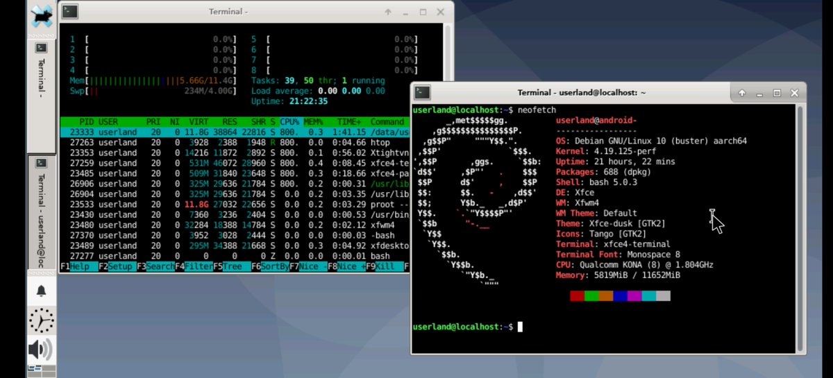 dhocnet's tweet photo. this think run on my #android device, work perfect and smooth, side-by-side with android it self. but cannot install some lib (e.g libc6) so, some apps (e.g pspp) won't run.

#foxbox with #debian 10 running #xfce4 - #dhocnet https://t.co/pppbI0YvmD