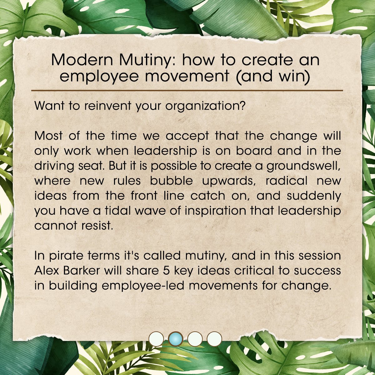 thetealnetwork's tweet photo. How can we tackle the kind of transformation that we need–for changes within our workplace, ourselves, and for the good of society?

Instead of suffering all the modern-day issues and restrictions, Alex Barker will tell us how to bring the spirit of rebellion back! @BeMorePirate https://t.co/BHas8e0s9g