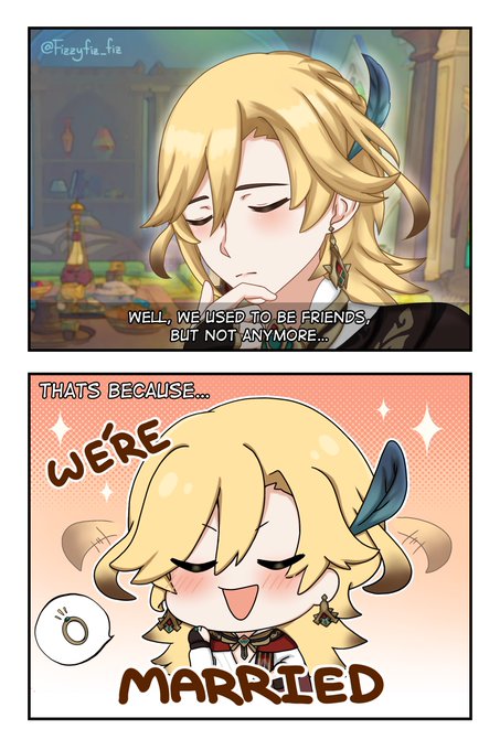 They're married 💍 

(Please excuse me for the ugly ring 😂😭 I do not know how to draw them)
#原神 #Genshinimpact #Kavetham #カヴェアル #Alhaitham #Kaveh 