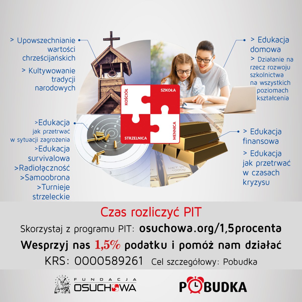 FundacjaPobudka's tweet photo. Czas rozliczyć PIT!
Skorzystaj z programu PIT: https://t.co/aFA6MIvjbZ
Wesprzyj nas 1,5% podatku i pomóż nam działać.
KRS: 0000589261
Cel szczegółowy: Pobudka
#FundacjaPobudka #Kościół #Szkoła #Strzelnica #Mennica #1procent #PIT https://t.co/6GsTMulCOT