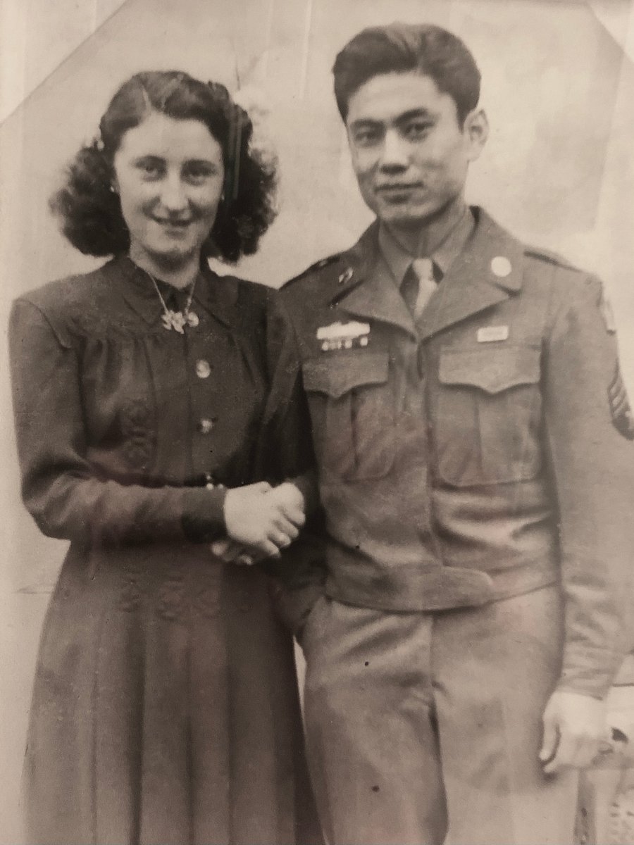 Happy #ValentinesDay! Sharing the #lovestory ♥️of Alfred Arakaki <a href="/USArmy/">U.S. Army</a>'s 100th Inf. Bat who met Paulette Casanovas while serving in France in #WWII. After courtship, he proposed &amp; married on November 17, 1945. They raised 4 sons in Hawaii and were happily married for 71 years.