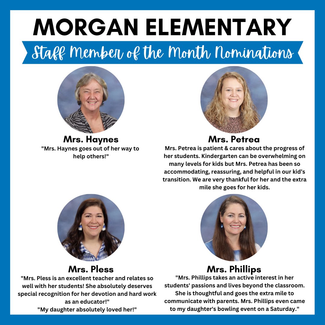 We had three staff members nominated for the Staff Member of the Month! If you have had a great experience with a Morgan staff member please nominate them using the link below! 
forms.gle/fwiEf77L2u99V4…