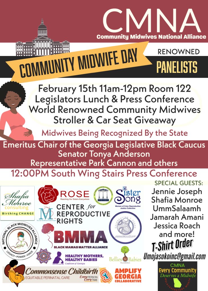 Join us for #CommunityMidwifeDay at the #Georgia State Capitol on 2/15/2023! Motherhood Quilt Project, Community Midwife Panel, & Recognition by the State

#BlackHERSTORYMonth #BlackMaternalHealth #BlackHistoryMonth #Midwives #Georgia #Atlanta #BlackMamasMatter #Policy #Advocacy