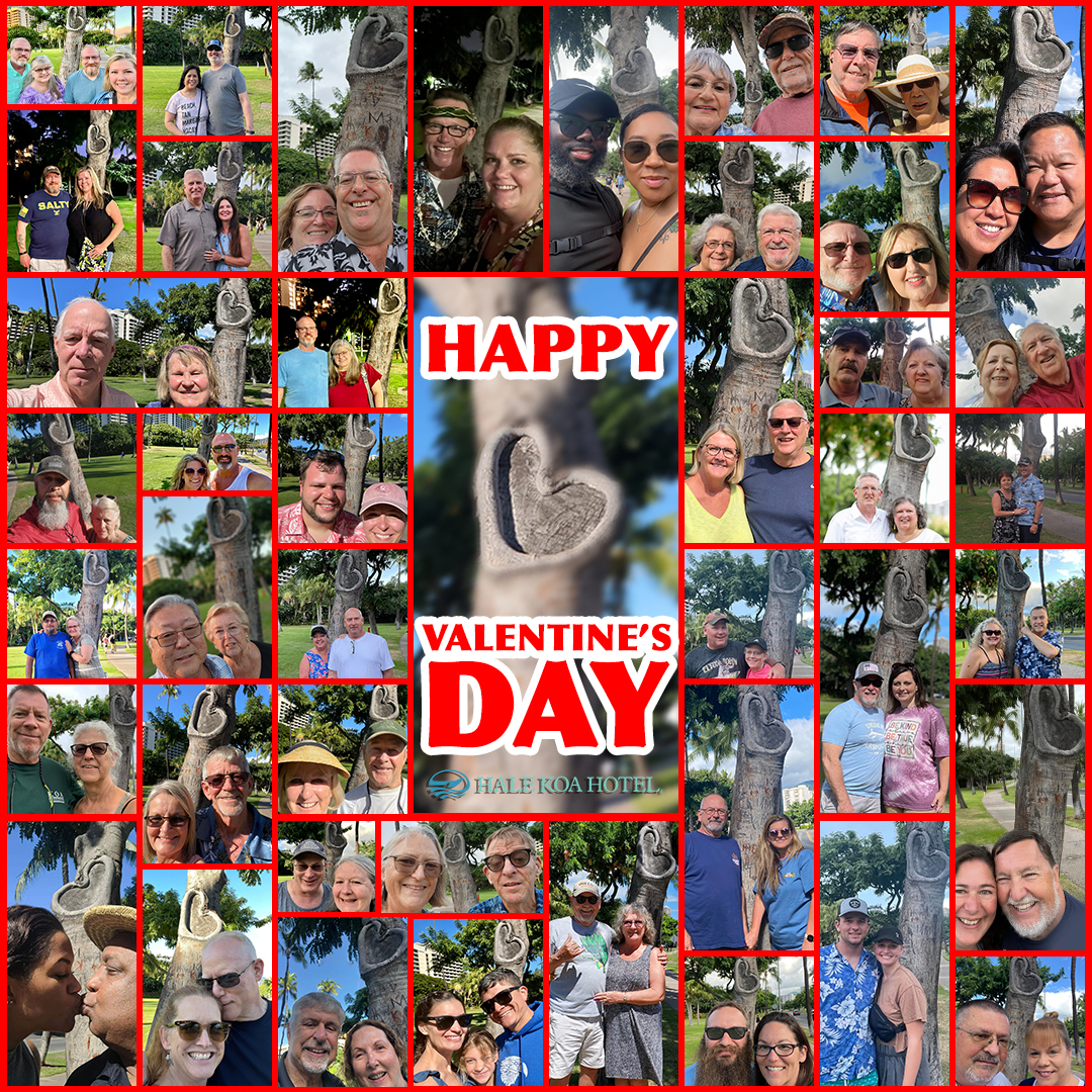 Happy Valentine's Day! 
Nothing says 'I love you' more than capturing a photo with our Love Tree! (Here's just a few) Then, come enjoy our Bibas' Valentine Dinner or experience our luau with the one you love!!! 
#HaleKoaHotel #Waikiki #Hawaii
Click here: ow.ly/ZMP750MRqSB
