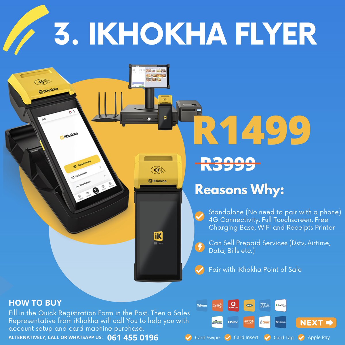 LuckyMashudu's tweet photo. Get IKHOKHA Card Machine from R399 Today.

● Register / Order - https://t.co/1A5SJPsOsU

WHY IKHOKHA:
👉🏽 Sell Prepaid Services, Portable, Full touchscreen, Dual 4G SIM, Print Receipts, WiFi.

Review -https://t.co/e8zvs7HY9a

#SONADebate | #ValentinesDay | Don Design | Nota #Nota https://t.co/vJjzuT2IYV