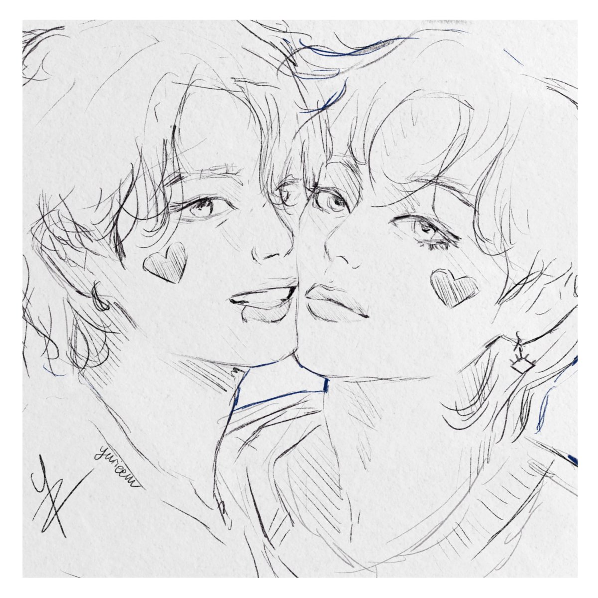 valentine's day sketch! 🐻🐰💜 #taekookfanart 