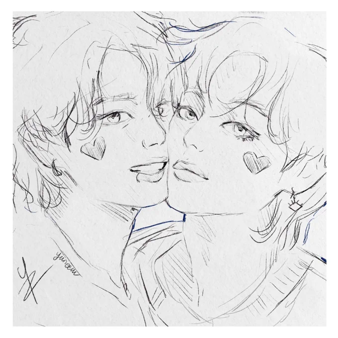 valentine's day sketch! 🐻🐰💜 #taekookfanart 