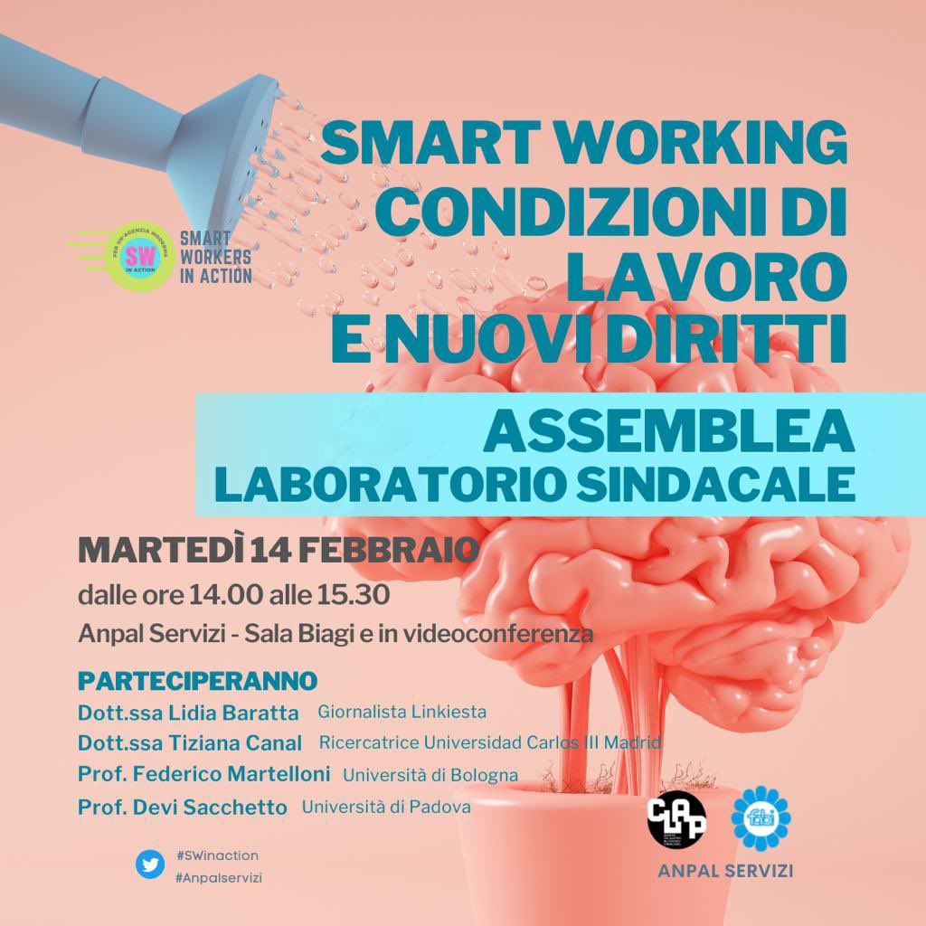 #14f #ANPALServizi oggi si è svolta in modalità ibrida una partecipata assemblea-laboratorio su “SmartWorking, condizioni di lavoro e nuovi diritti”. Ringraziamo <a href="/lidiabaratta/">Lidia Baratta</a>, Tiziana Canal, Devi Sacchetto e Federico Martelloni clap-info.net/2023/02/anpal-… #LavoroAgile @ANPALServizi