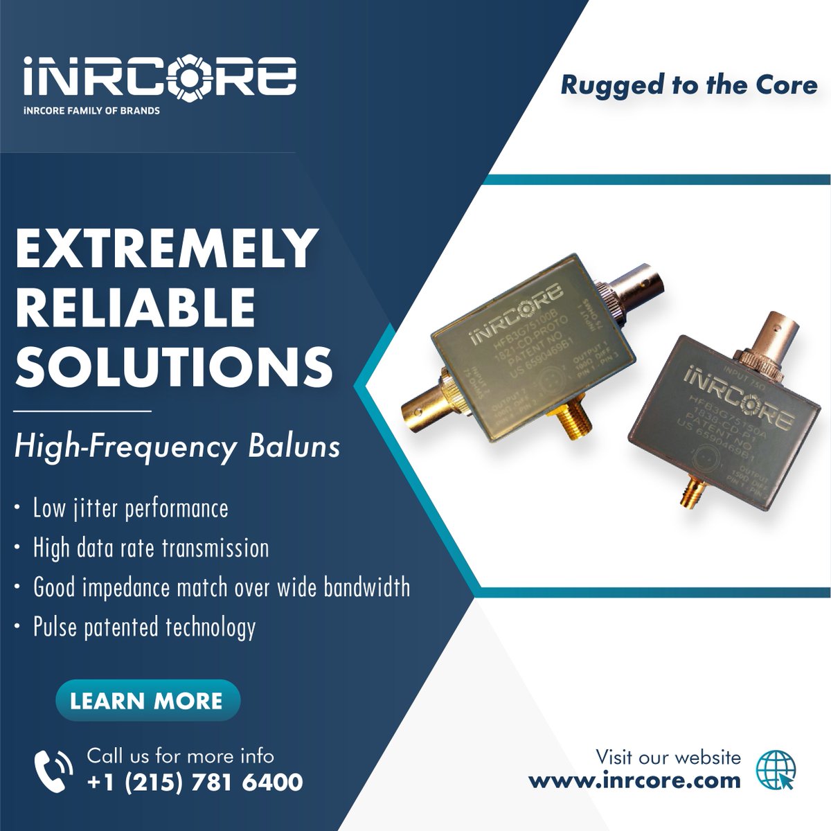 inrcore's tweet image. iNRCORE's High Frequency #Baluns are designed for SMPTE-292M &amp;amp; SMPTE-424M/425M applications, &amp;amp; standard #testingequipment in #highreliability applications! Available for #flight application with ruggedized packaging. Learn more here: lnkd.in/dSkdDcFi #ruggedtothecore