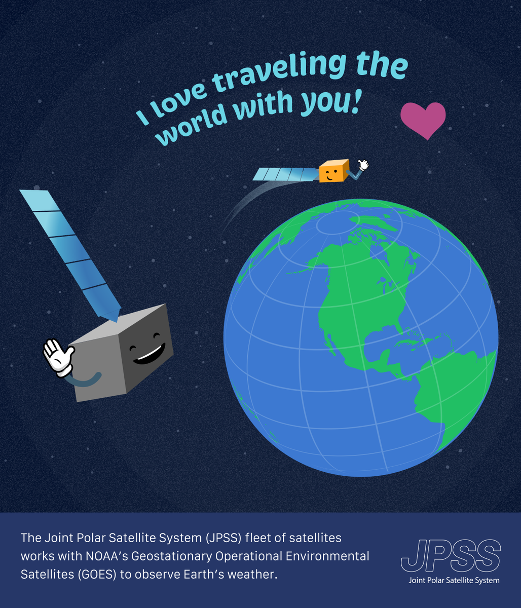 JPSSProgram's tweet photo. Dear @NOAASatellites, 

With both of our #JPSS and #GOES satellite instruments combined, we can make thorough observations of the entire Earth, which helps people plan for the weather!

Will you be our valentine this #ValentinesDay? ❤️ https://t.co/uSRc8JZZuB