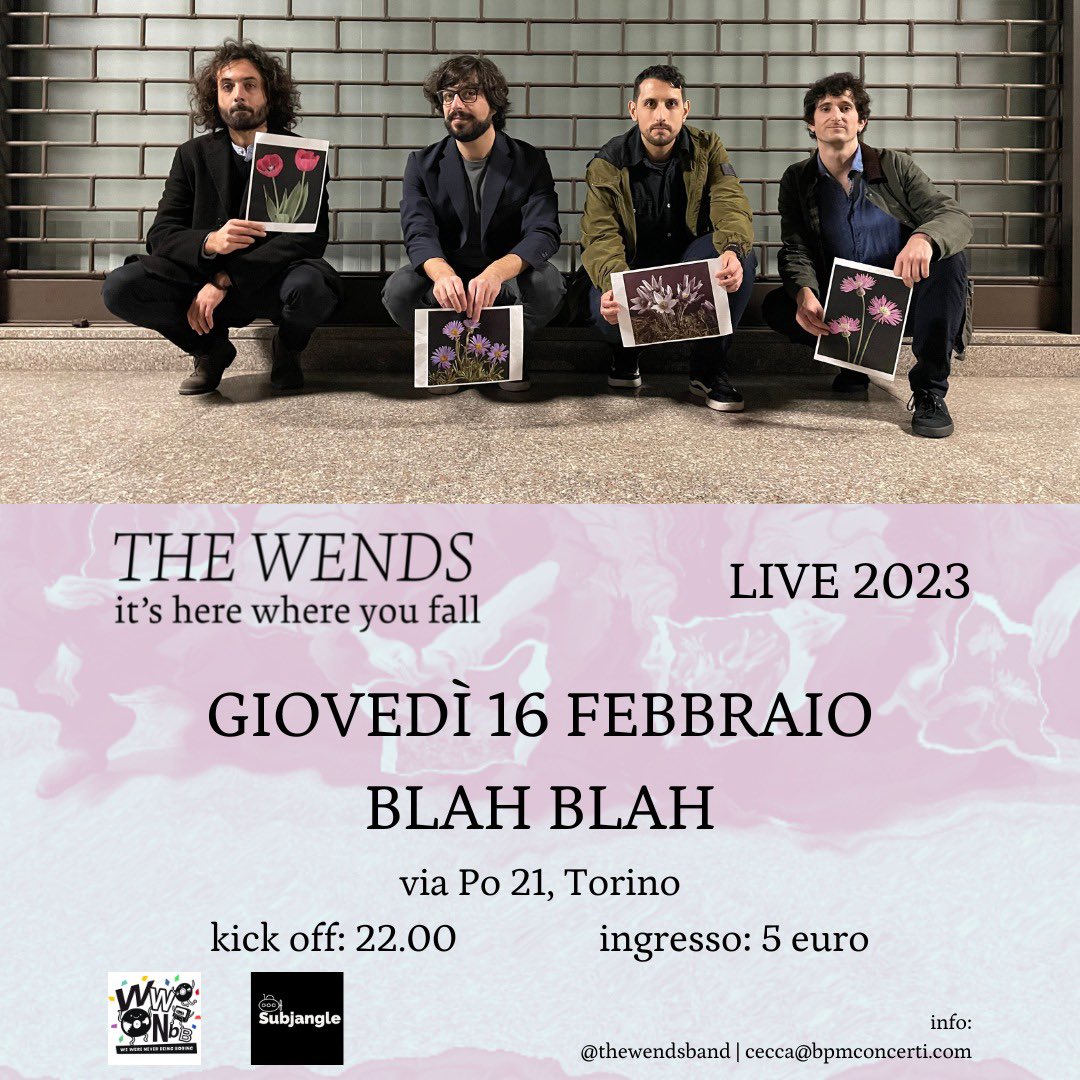 The Wends (@thewendsband) on Twitter photo Ok, manca poco. Due giorni al primo concerto in cui avremo modo di suonare dal vivo il nostro nuovo disco ๐ฐ๐โ๐ ๐ฏ๐๐๐ ๐พ๐๐๐๐ ๐๐๐ ๐ญ๐๐๐!
Ci vediamo ๐๐๐ข๐ฉ๐๐๐ฬ ๐ญ๐ต ๐๐๐๐๐ฅ๐๐๐ข al ๐๐น๐ฎ๐ต ๐๐น๐ฎ๐ต di Torino. Non vediamo lโora di poterci rivedere! Ok, manca poco. Due giorni al primo concerto in cui avremo modo di suonare dal vivo il nostro nuovo disco ๐ฐ๐โ๐ ๐ฏ๐๐๐ ๐พ๐๐๐๐ ๐๐๐ ๐ญ๐๐๐!
Ci vediamo ๐๐๐ข๐ฉ๐๐๐ฬ ๐ญ๐ต ๐๐๐๐๐ฅ๐๐๐ข al ๐๐น๐ฎ๐ต ๐๐น๐ฎ๐ต di Torino. Non vediamo lโora di poterci rivedere!