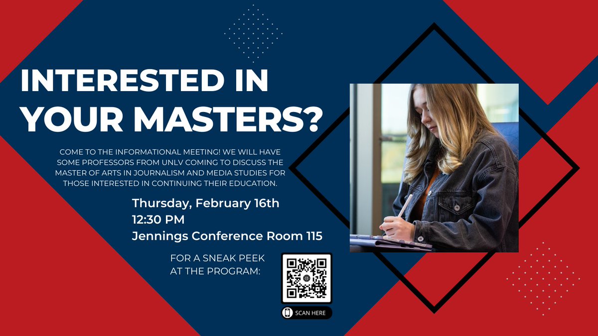utcommunication's tweet photo. Hey guys! Tomorrow, in Jennings 115, we will have UNLV Professors Ben Burroughs and Dave Nourse visiting to talk about the Journalism and Media Studies master's program! If you are interested in furthering your education, this is a can't miss! 
Hope to see you there! https://t.co/iJI0nUG52m
