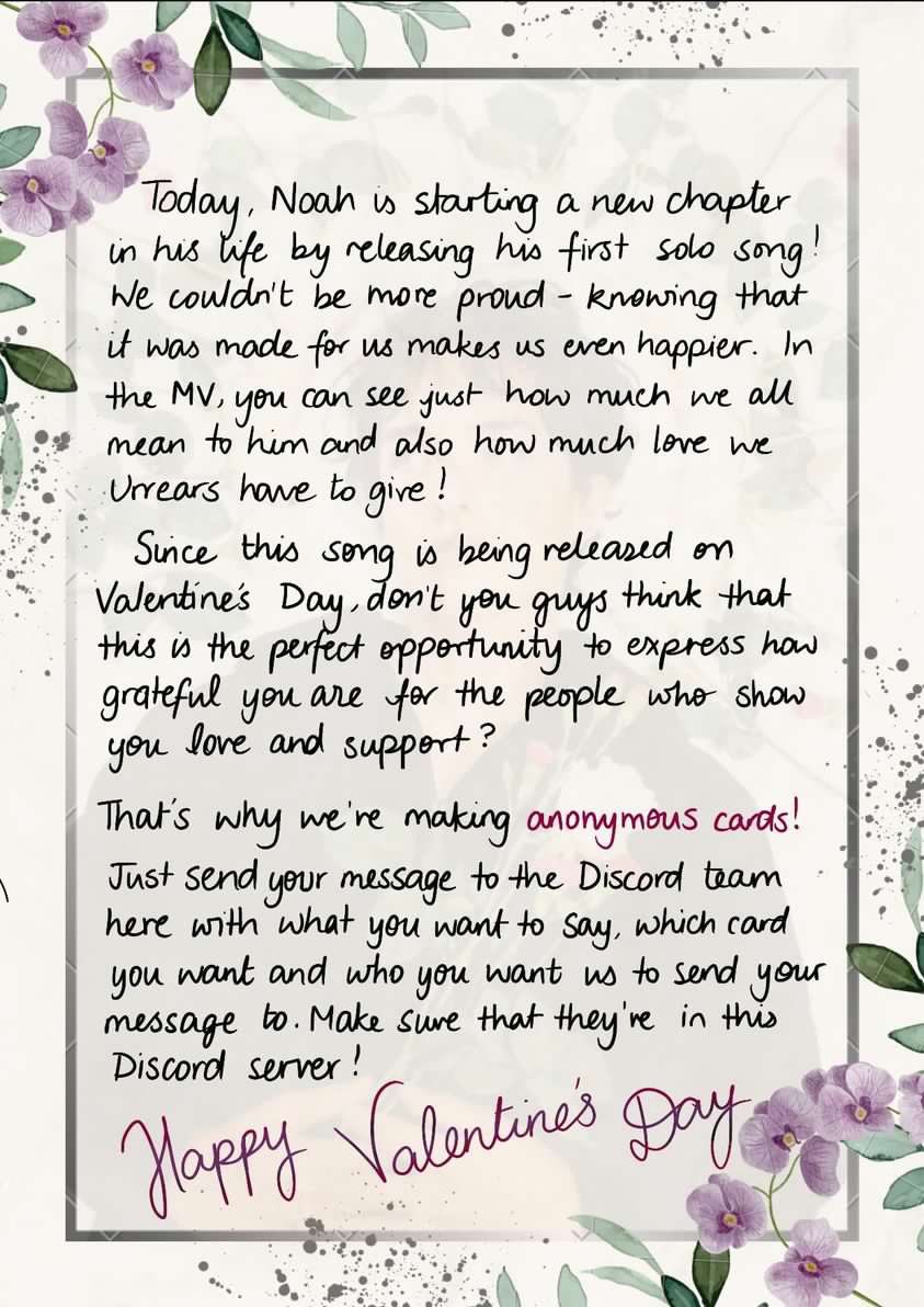 thenoahsgarage's tweet photo. Happy Valentine’s Day! It’s also Flowers Day and we decided to make a little letter to express our feelings about the release of #NoahsFlowers. Read it carefully and make sure to join us on Noah’s Garage! You can send a message to the people you love there as well. 💕🌸 https://t.co/A4uenYzbFk