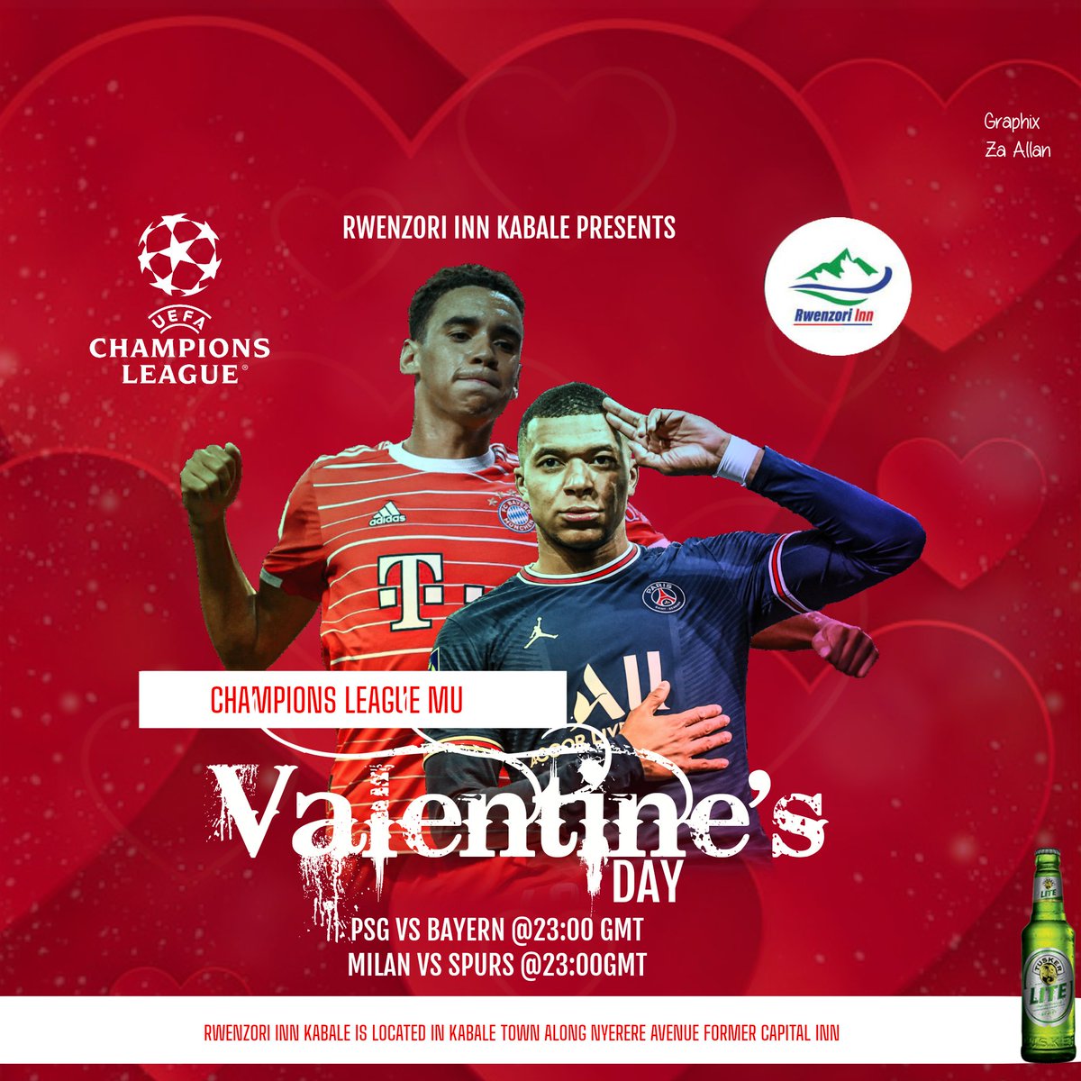 CapitalMSUganda's tweet photo. Halooooooooooo!!!! It's Valentine's Day!!!!!!! Tuesday Is Bigger And Better @RwenzoriInnKabale!!!!!!!!! Live CHAMPIONS LEAGUE On The Large Giant Screens ..Special Music Playing For The Lovers!!!!!!!โฃ๏ธ We Are Located Along Nyerere Avenue, Former Capital Inn!!! https://t.co/UAfnPGNgx8