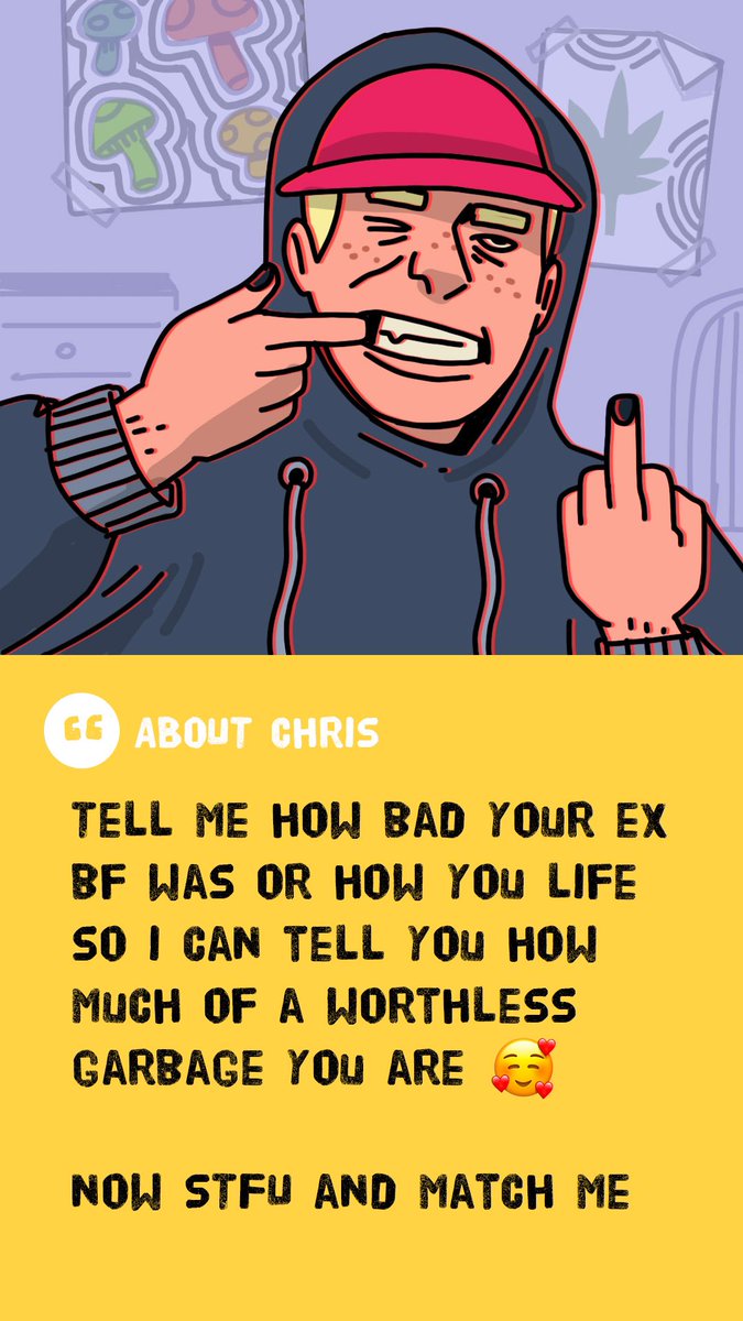 che_saunders's tweet photo. In honor of #ValentinesDay enjoy reading real dating bios of dudes I’ve come across (illustrated for laughs) https://t.co/AEc50qlx8S