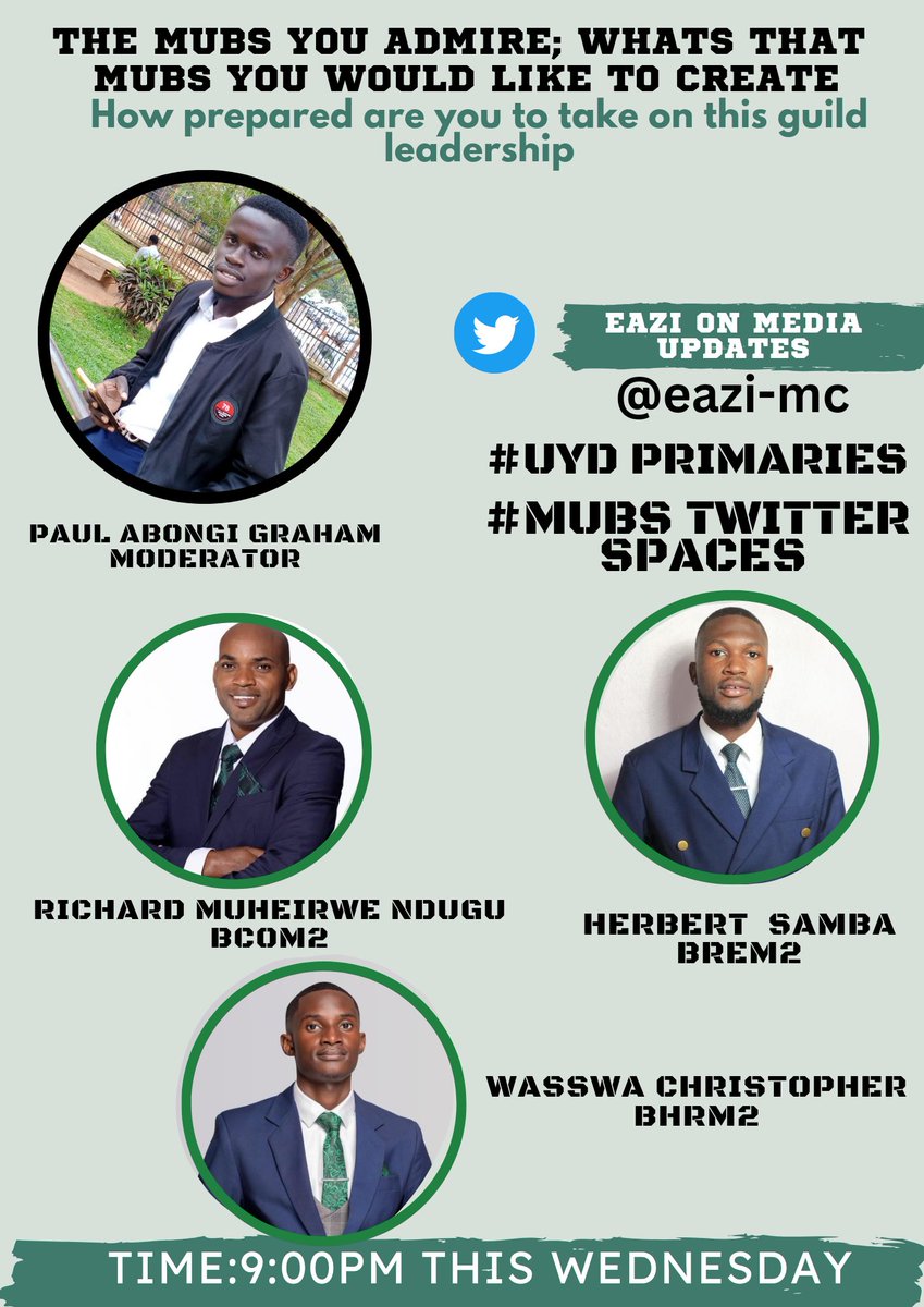 mugabeGodw's tweet photo. Once again @OfficialMubs goes to polls this semester; its a constitutionalism for every chapter to go into primaries its on this note we bring the @UYDOfficial candidates in the primaries to disect this important topic tommorow #9pm
@AMBITIOUSGOLDIE
#CampusBlog
#EaziOnMedia https://t.co/n64ltQNDG7