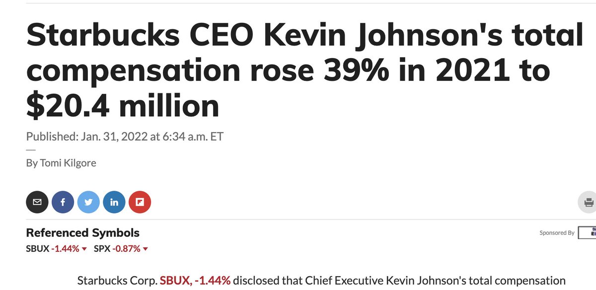 eJam's tweet image. Hey @Starbucks, instead of getting your baristas to flip the iPad around asking customers to include a tip on top of their overpriced coffee, why not pay them more? It could come out of the $20.43 million your CEO was paid in 2021.