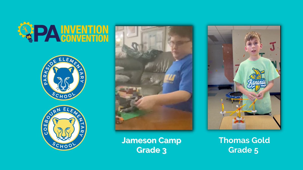 Good luck to Parkside student Jameson Camp and Coebourn Student Thomas Gold as they present their inventions at the PA Invention Convention tomorrow!  We are #penndelcoproud of your accomplishment.  <a href="/ParksideES/">Parkside Elementary</a> <a href="/CoebournES/">Coebourn Elementary</a> Stay tuned for more info.