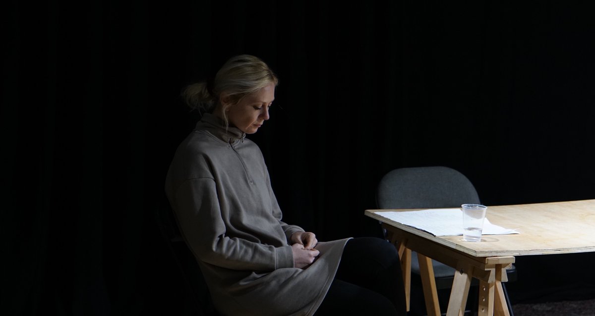 PlayFullTheatre's tweet photo. Here's a look back at 'Fall Out' from our first event!

Another time and place from our world. An International Criminal Court trial. During a break in proceedings, the lead defence must balance the personal and the professional when talking through a translator to the defendant. https://t.co/YDpYf3CCpf